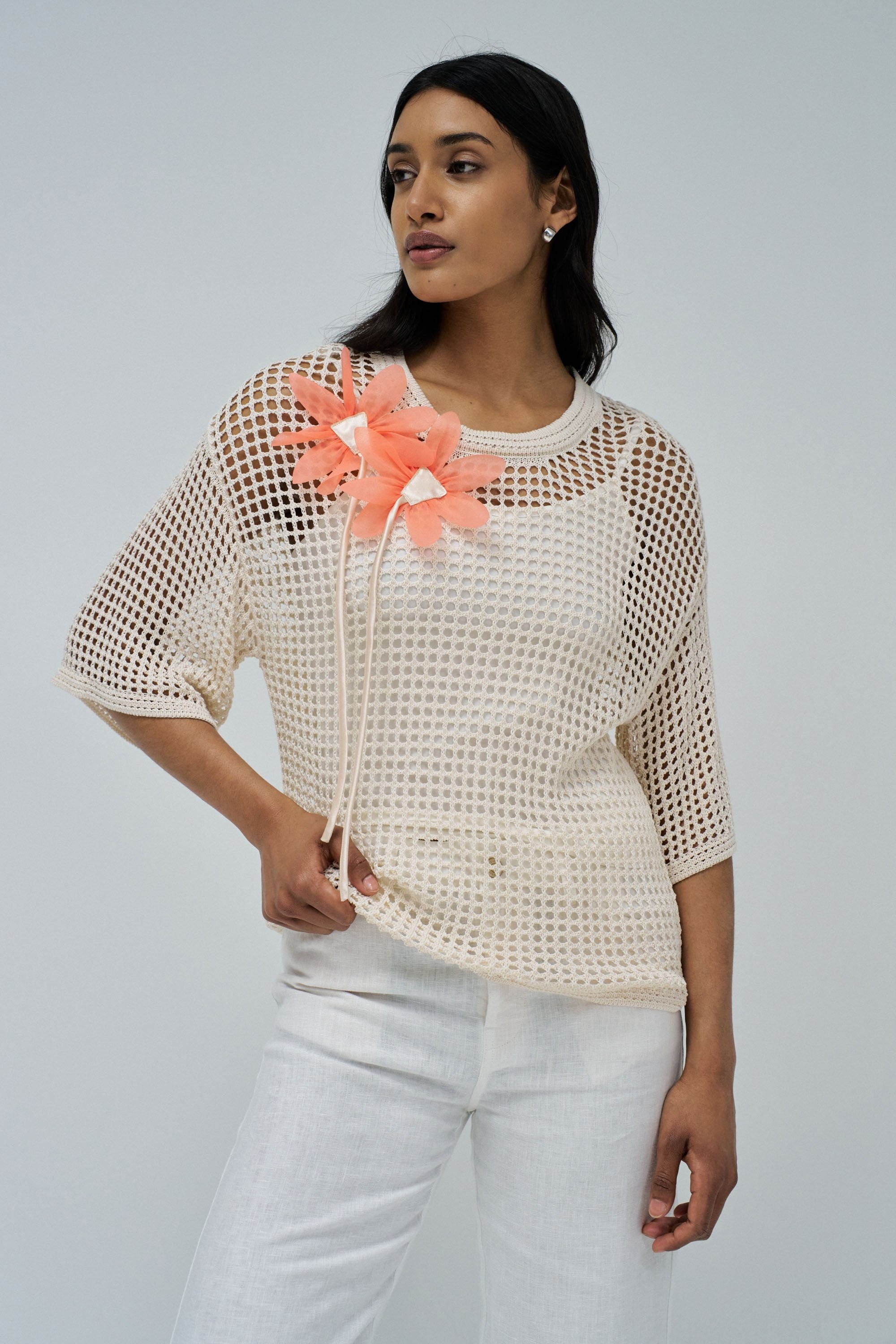 Tunica beige de ganchillo con flor Salsa Jeans Tunica beige de ganchillo con flor Salsa Jeans